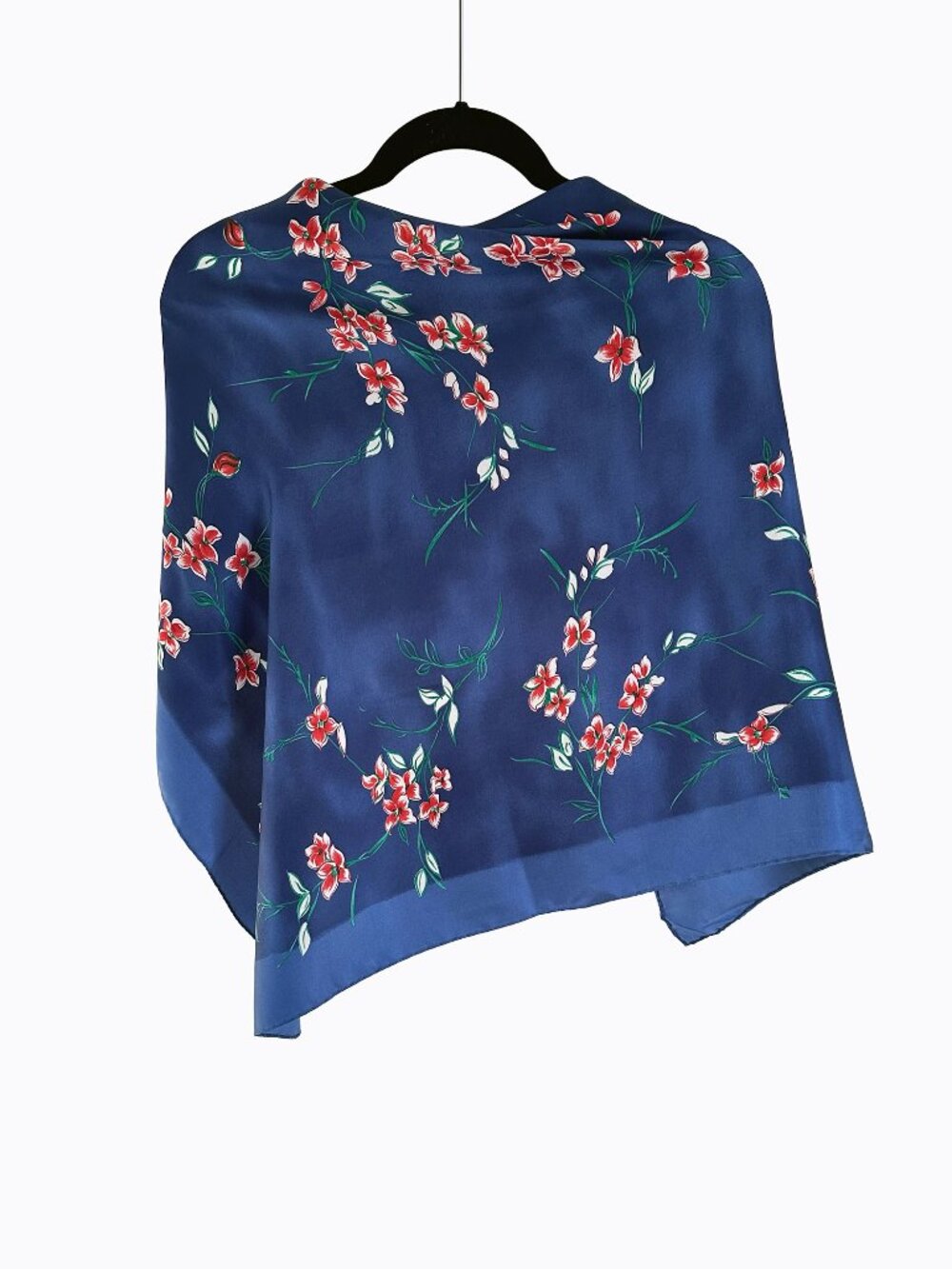 Vtg Printemps Paris Silk Scarf Navy Blue Red Floral Square Italy 90s Chic Luxury